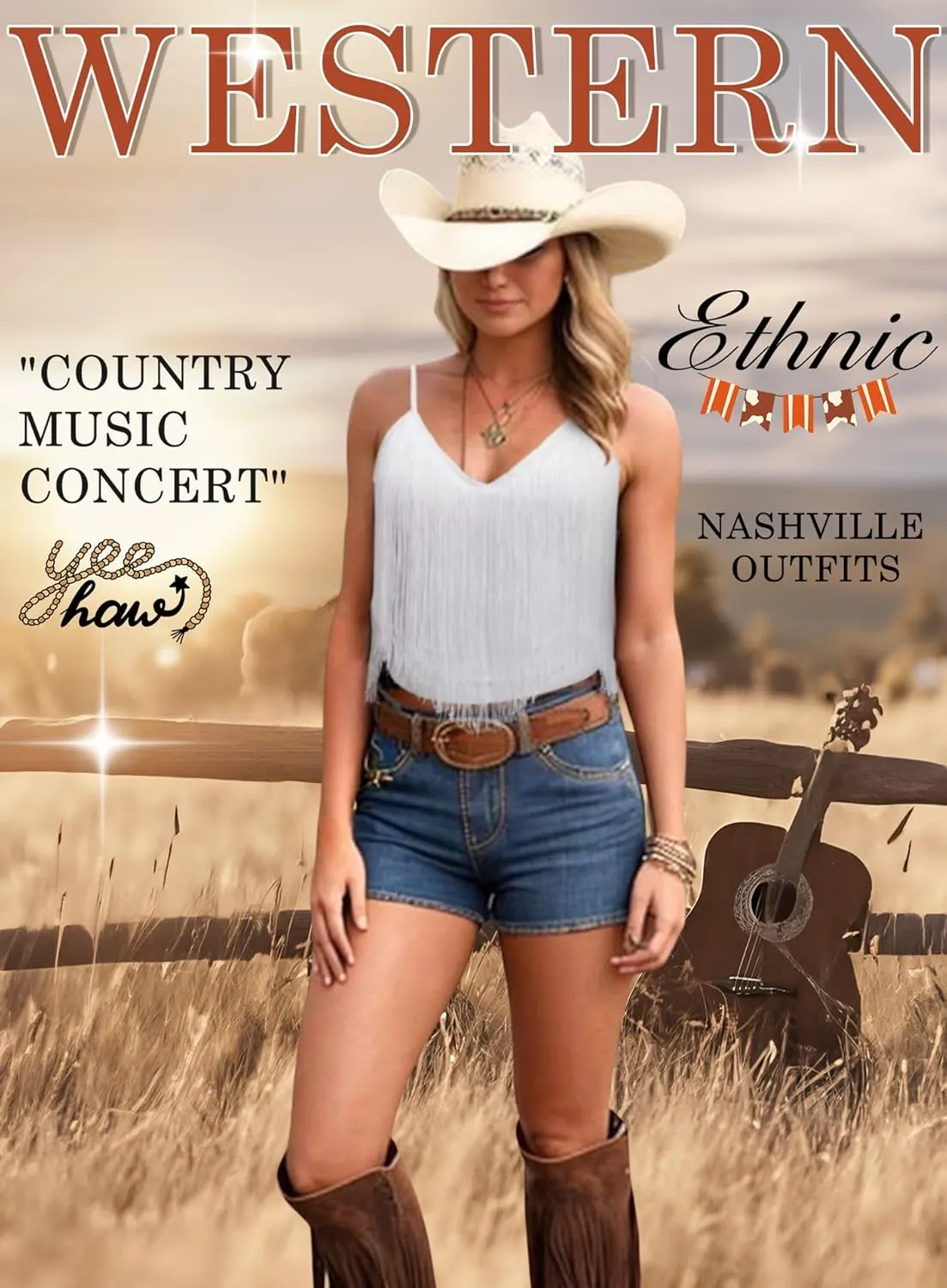 Womens Western Cowgirl Fringe Top - Country Concert Outfits Festival Tassel Hem Boho Rodeo Camisole Rave Tank Shirt