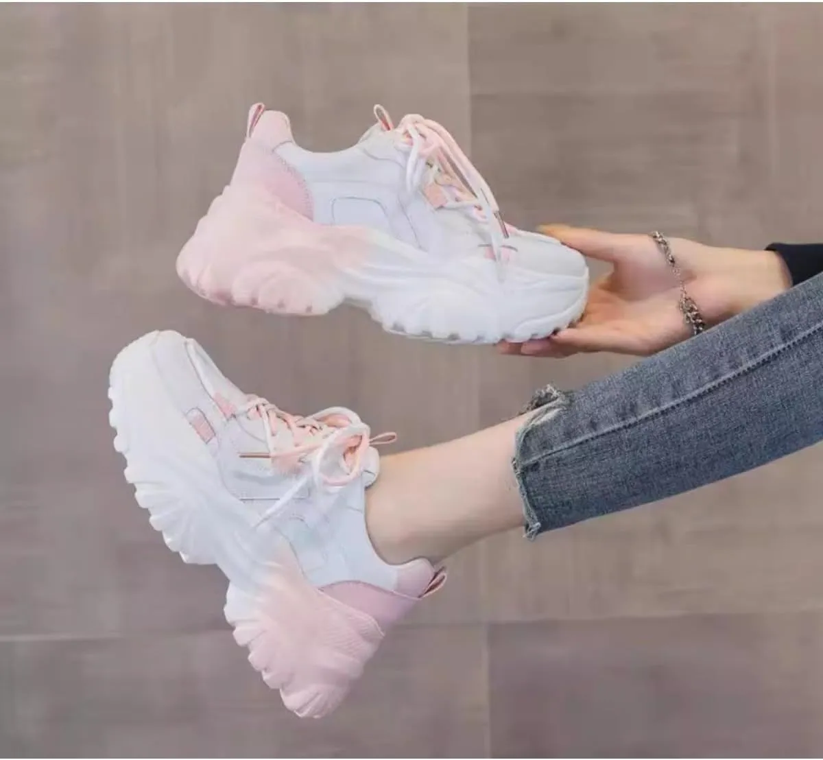 Women's Y2K Cloud Walker Platform Sneakers Cute Pastel Chunky Dad Shoes | Teen Girls Korean Ulzzang Fashion | Extra Height Blue/Pink Gradient Aesthetic