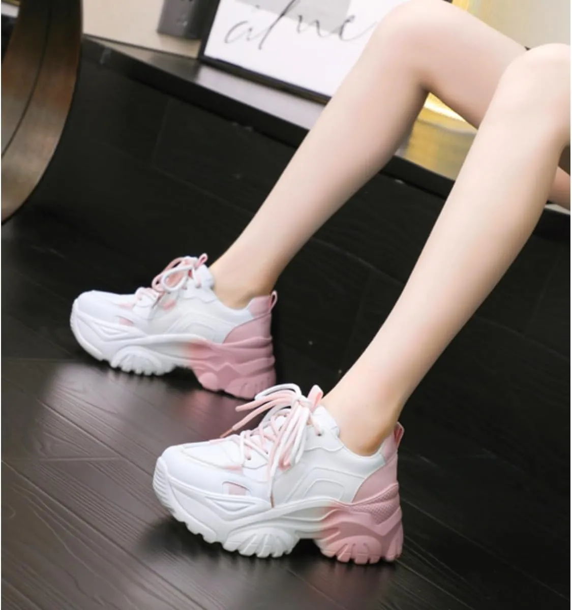 Women's Y2K Cloud Walker Platform Sneakers Cute Pastel Chunky Dad Shoes | Teen Girls Korean Ulzzang Fashion | Extra Height Blue/Pink Gradient Aesthetic