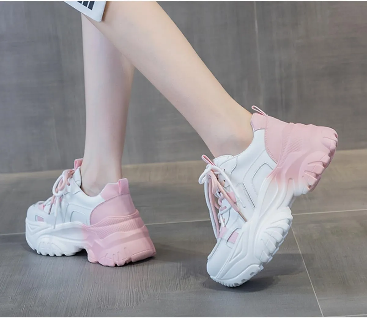 Women's Y2K Cloud Walker Platform Sneakers Cute Pastel Chunky Dad Shoes | Teen Girls Korean Ulzzang Fashion | Extra Height Blue/Pink Gradient Aesthetic