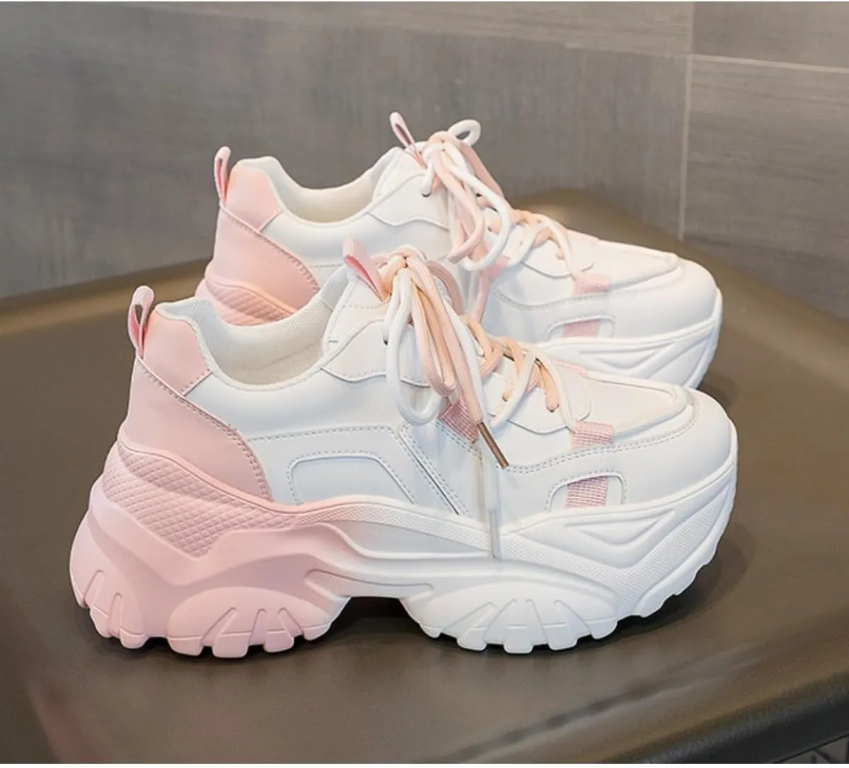 Women's Y2K Cloud Walker Platform Sneakers Cute Pastel Chunky Dad Shoes | Teen Girls Korean Ulzzang Fashion | Extra Height Blue/Pink Gradient Aesthetic