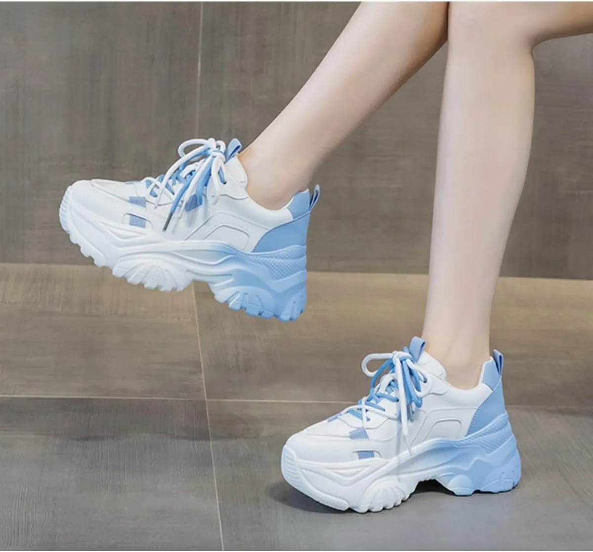 Women's Y2K Cloud Walker Platform Sneakers Cute Pastel Chunky Dad Shoes | Teen Girls Korean Ulzzang Fashion | Extra Height Blue/Pink Gradient Aesthetic