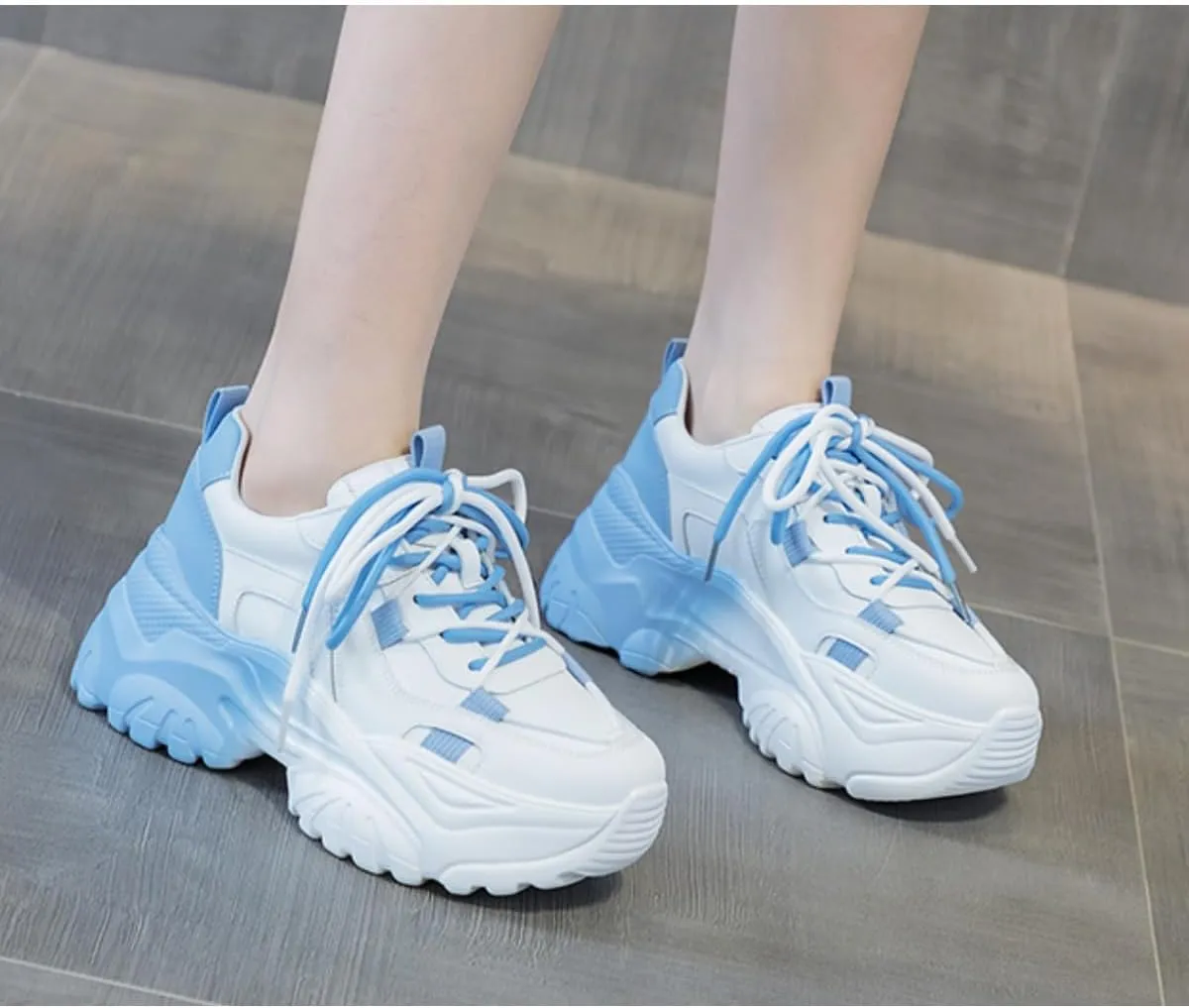 Women's Y2K Cloud Walker Platform Sneakers Cute Pastel Chunky Dad Shoes | Teen Girls Korean Ulzzang Fashion | Extra Height Blue/Pink Gradient Aesthetic