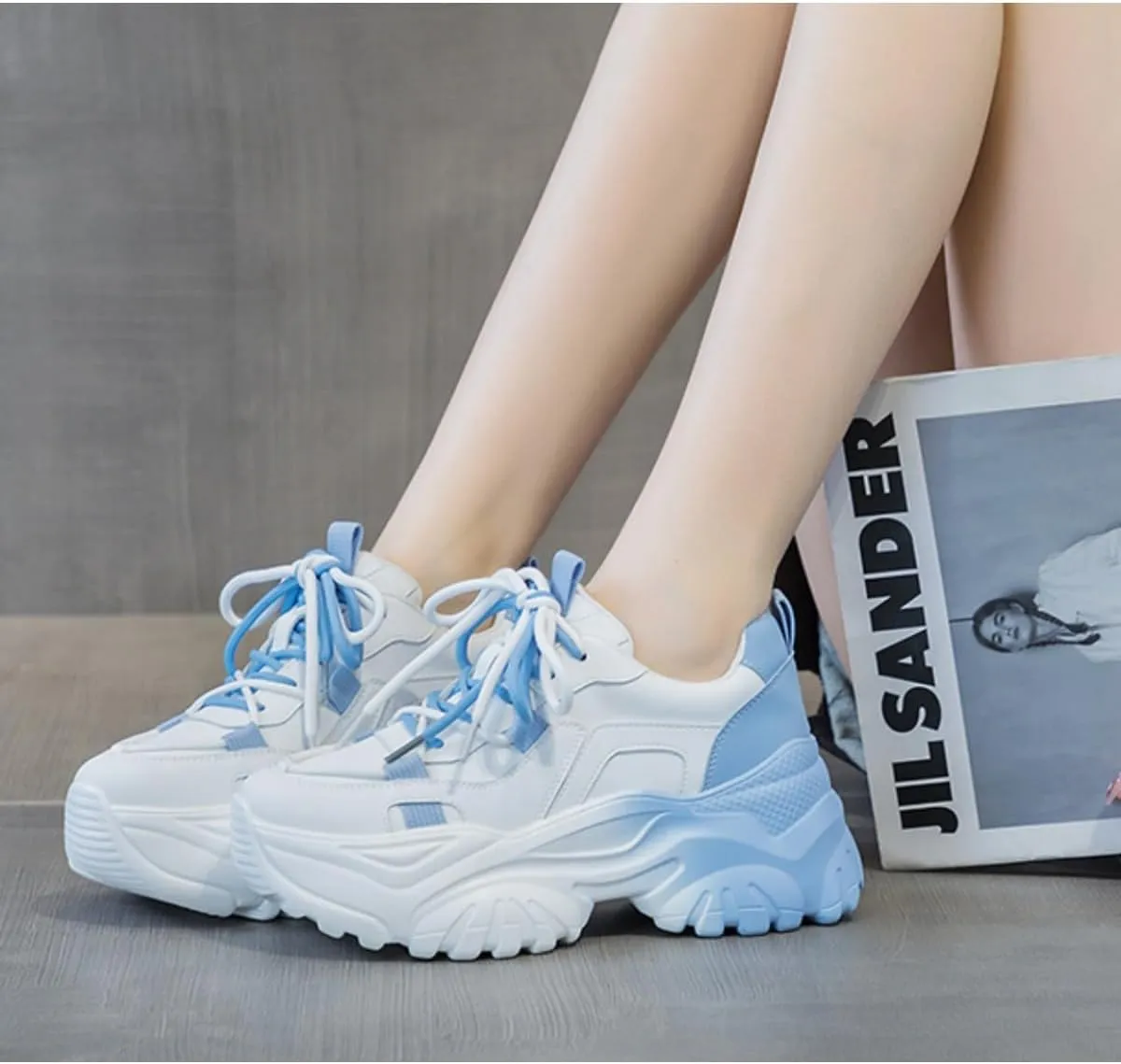 Women's Y2K Cloud Walker Platform Sneakers Cute Pastel Chunky Dad Shoes | Teen Girls Korean Ulzzang Fashion | Extra Height Blue/Pink Gradient Aesthetic