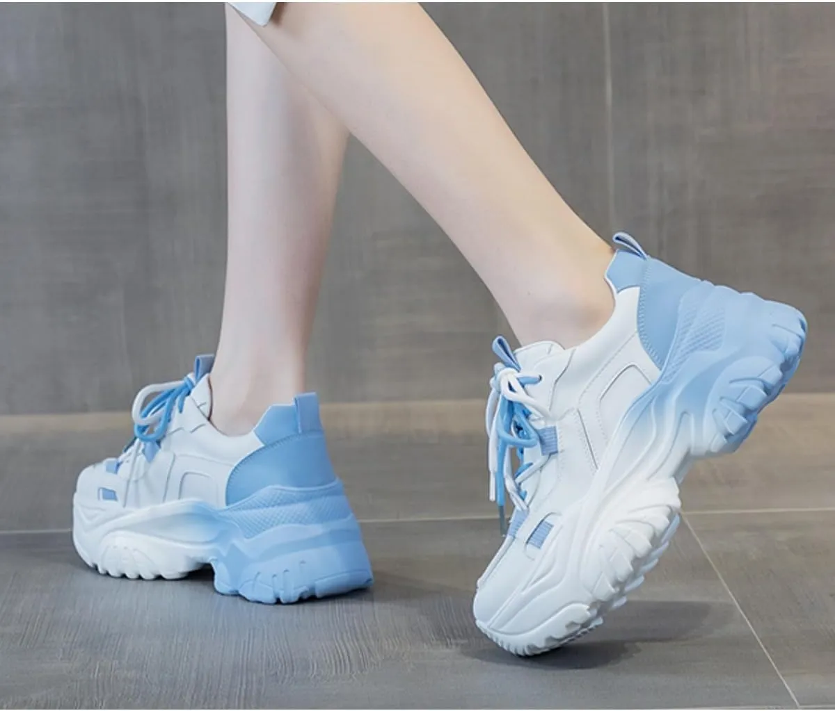 Women's Y2K Cloud Walker Platform Sneakers Cute Pastel Chunky Dad Shoes | Teen Girls Korean Ulzzang Fashion | Extra Height Blue/Pink Gradient Aesthetic