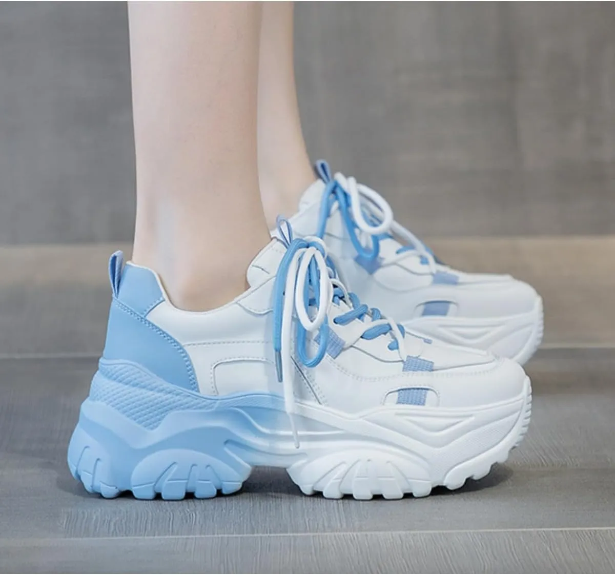 Women's Y2K Cloud Walker Platform Sneakers Cute Pastel Chunky Dad Shoes | Teen Girls Korean Ulzzang Fashion | Extra Height Blue/Pink Gradient Aesthetic