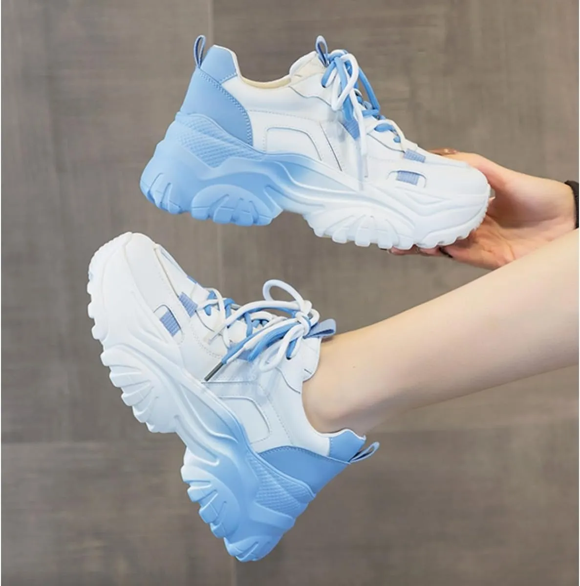 Women's Y2K Cloud Walker Platform Sneakers Cute Pastel Chunky Dad Shoes | Teen Girls Korean Ulzzang Fashion | Extra Height Blue/Pink Gradient Aesthetic