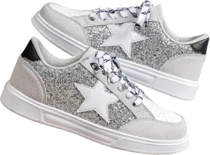 Women's Y2K Star Glitter Chunky Skate Shoes Retro Platform Sneakers, Shiny Outdoor Casual Shoes for Streetwear