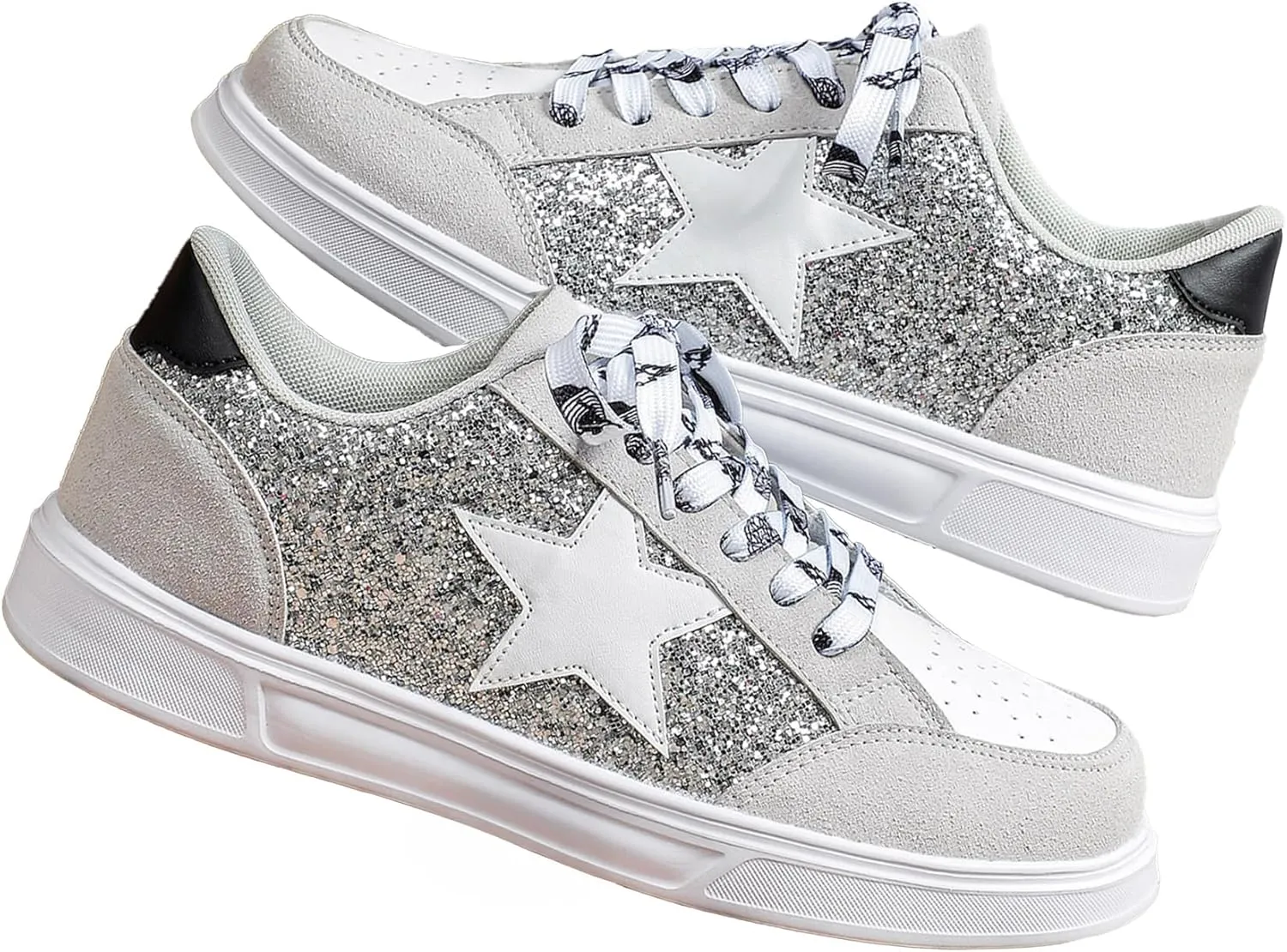 Women's Y2K Star Glitter Chunky Skate Shoes Retro Platform Sneakers, Shiny Outdoor Casual Shoes for Streetwear
