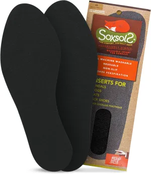 Wool Flat Shoe Insert for Sandals & Sockless Shoes, Comfortable Shoe Insoles with Sweat-Absorbent Natural Fiber & Non-Slip Silicone Grip, Narrow-Cut Shoe Inserts for Women, Black, Size 39 - SoxsolS