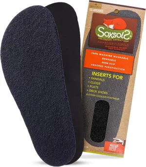 Wool Flat Shoe Insert for Sandals & Sockless Shoes, Comfortable Shoe Insoles with Sweat-Absorbent Natural Fiber & Non-Slip Silicone Grip, Wide-Cut Foot Soles for Men & Women, Black, Size 42 - SoxsolS