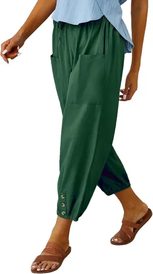 WROLEM Women's High Waist Capri Pants with Pockets Wide Leg Cropped Pants for Women - Black - Small