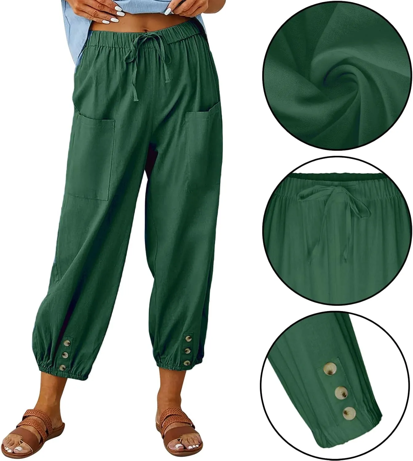 WROLEM Women's High Waist Capri Pants with Pockets Wide Leg Cropped Pants for Women - Black - Small