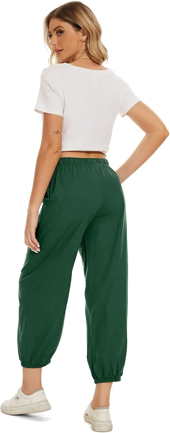 WROLEM Women's High Waist Capri Pants with Pockets Wide Leg Cropped Pants for Women - Black - Small