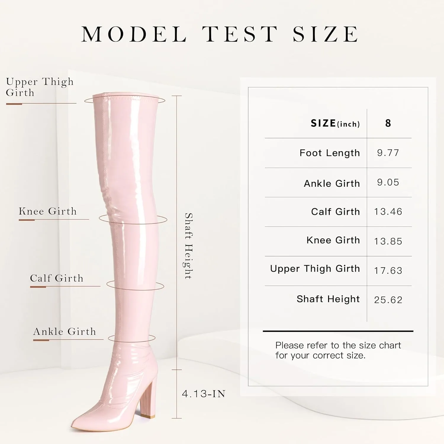 WSKEISP Women's Thigh High Boots Patent Leather PU Heeled Over The Knee High Boots Sexy Pointed Toe Chunky Heel GOGO Boots