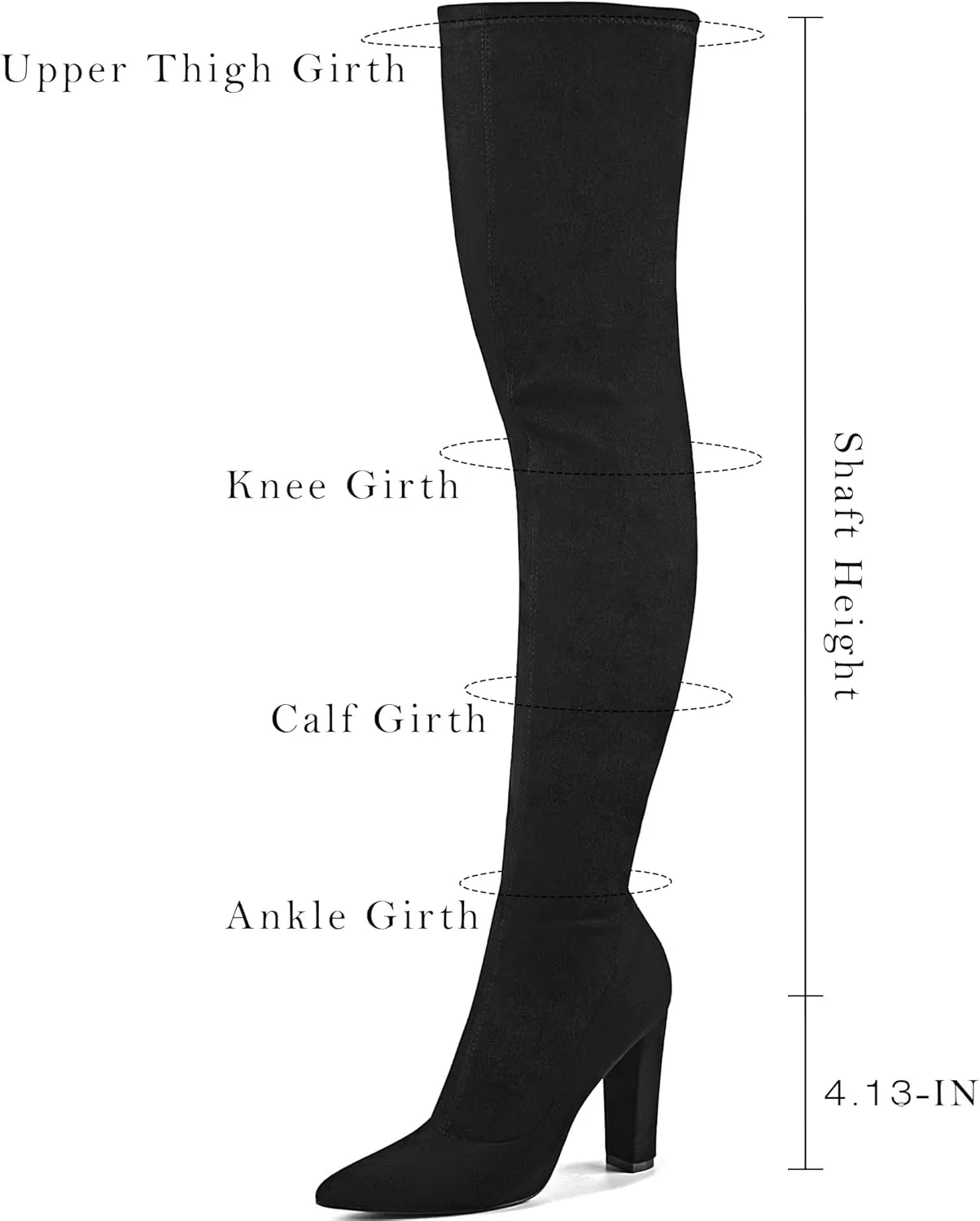 WSKEISP Women's Thigh High Boots Stretch Suede Over The Knee High Boots 4.13IN Chunky Heel Fall Winter Boots
