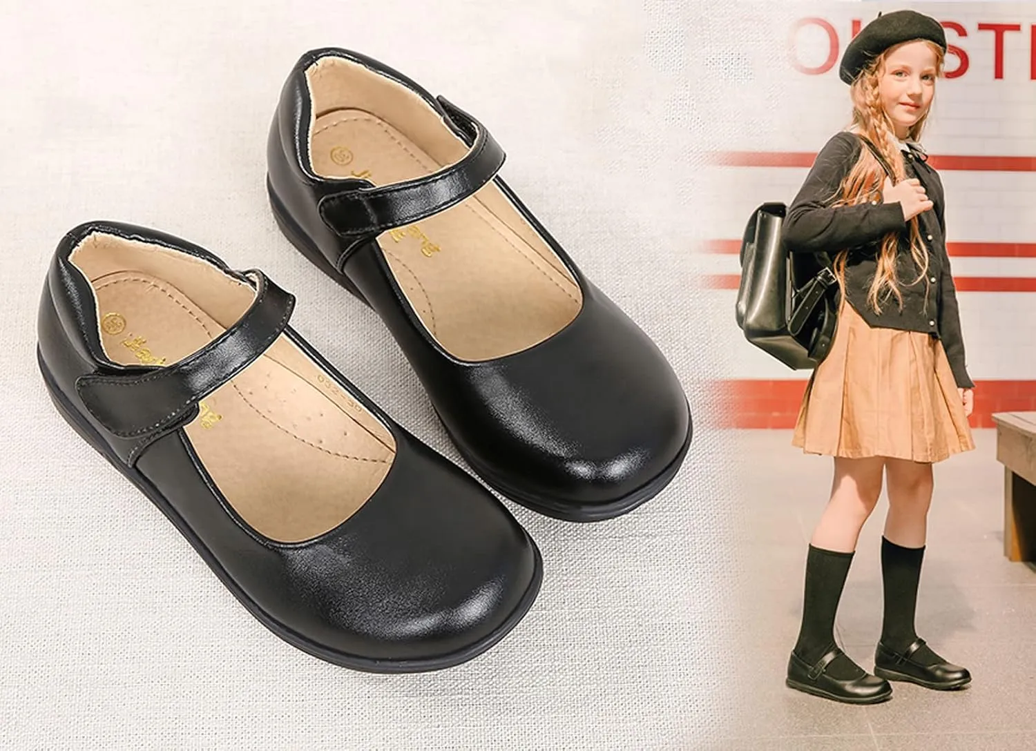 WUIWUIYU Little Big Girls Performance School Uniform Dress Mary Jane Flats Shoes
