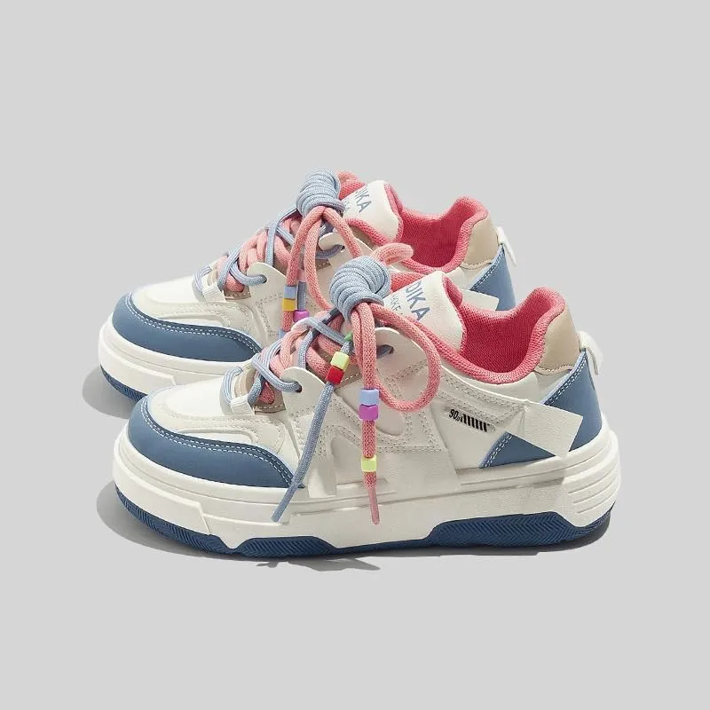 Y2K Cute Shoes Walking Sneakers for Women Chunky Pink Blue Strap Accents US 4-8