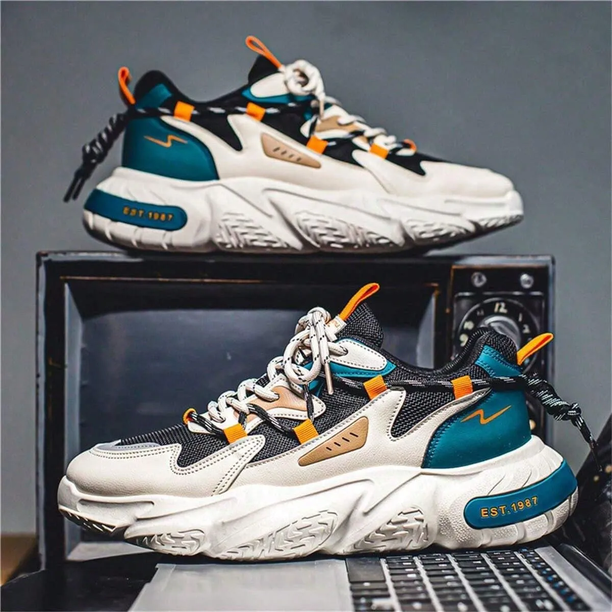 Y2K Mesh Fabric Chunky Style Height Boosting Sneakers for Men Fall Outdoor Casual Running Travel Use with Anti Skid Thick Sole and Modern Streetwear Look