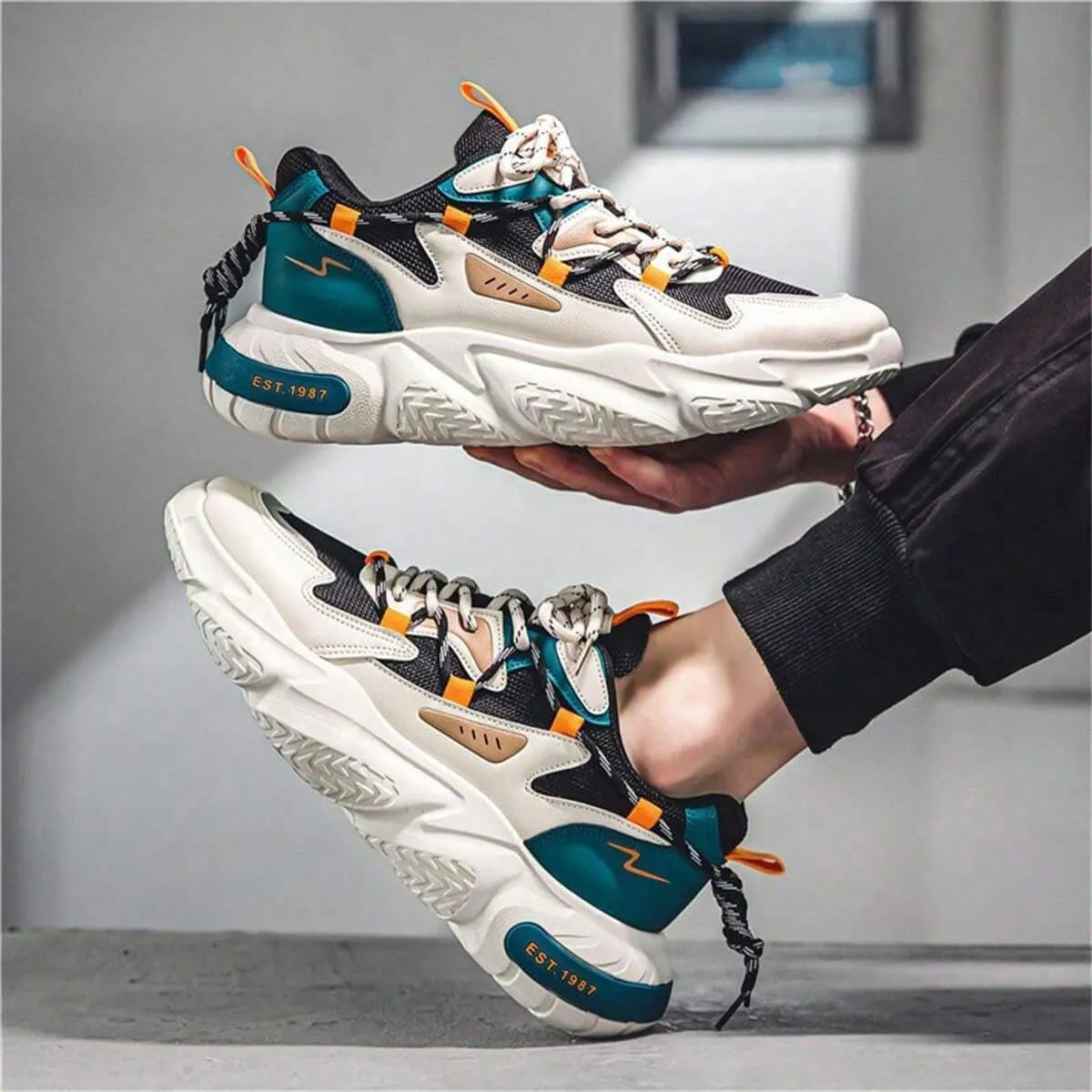 Y2K Mesh Fabric Chunky Style Height Boosting Sneakers for Men Fall Outdoor Casual Running Travel Use with Anti Skid Thick Sole and Modern Streetwear Look