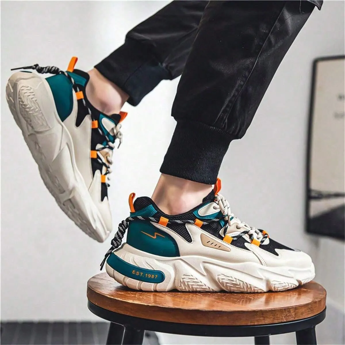 Y2K Mesh Fabric Chunky Style Height Boosting Sneakers for Men Fall Outdoor Casual Running Travel Use with Anti Skid Thick Sole and Modern Streetwear Look