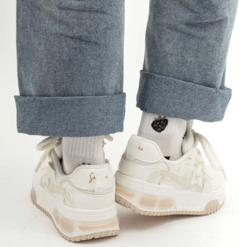 Y2K Sneakers for Women Cute Star Chunky Preppy Shoes Platform Walking Streetwear