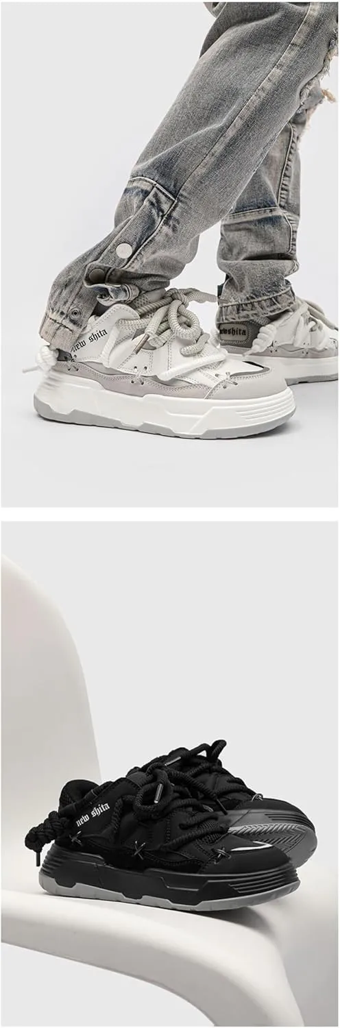 Y2K Sneakers Retro Thick Lace-Up Skate Shoes Fashionable Vintage Sneakers Chunky Sole Comfortable Casual Streetwear Shoes for Women and Men