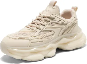 YCMM Casual Athletic Walking Shoes for Men Lace-Up Chunky Platform Dad Sneakers Breathable Mesh Comfortable Non-Slip Work Workout Shoes