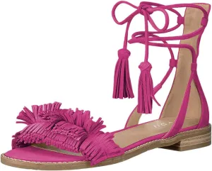 YDN Women's Stacked Low Heels Fringes Sandals Open Toe Flats Lace up Night Club Shoe