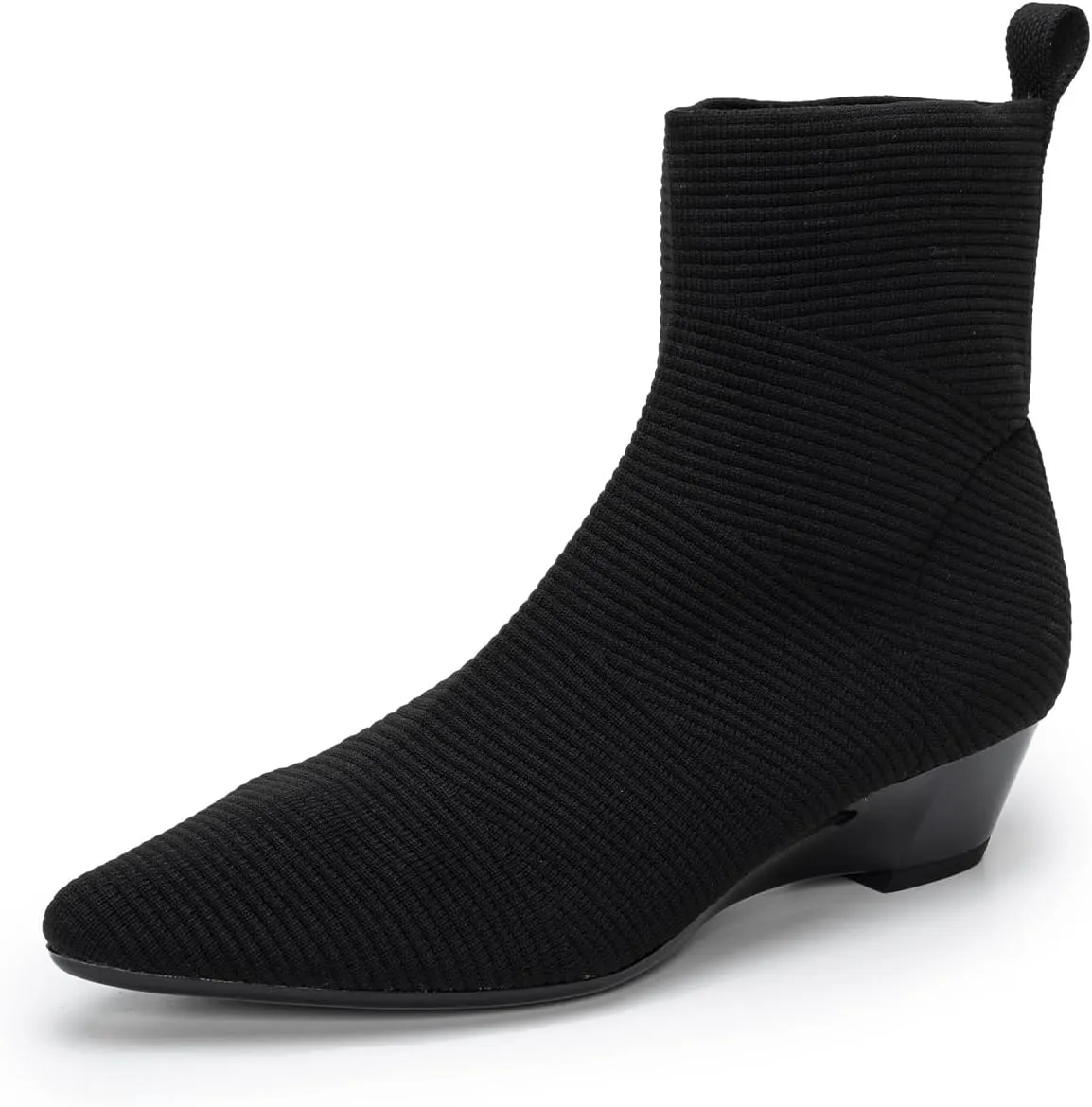 YEOJOU Ankle Boots for Women Low Heel Sock Booties Knit Pointed Toe Women's Winter Boots Sock Boots Fall Shoes Black Size 6.5