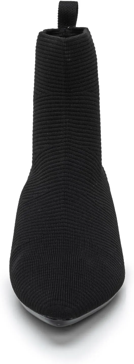 YEOJOU Ankle Boots for Women Low Heel Sock Booties Knit Pointed Toe Women's Winter Boots Sock Boots Fall Shoes Black Size 6.5