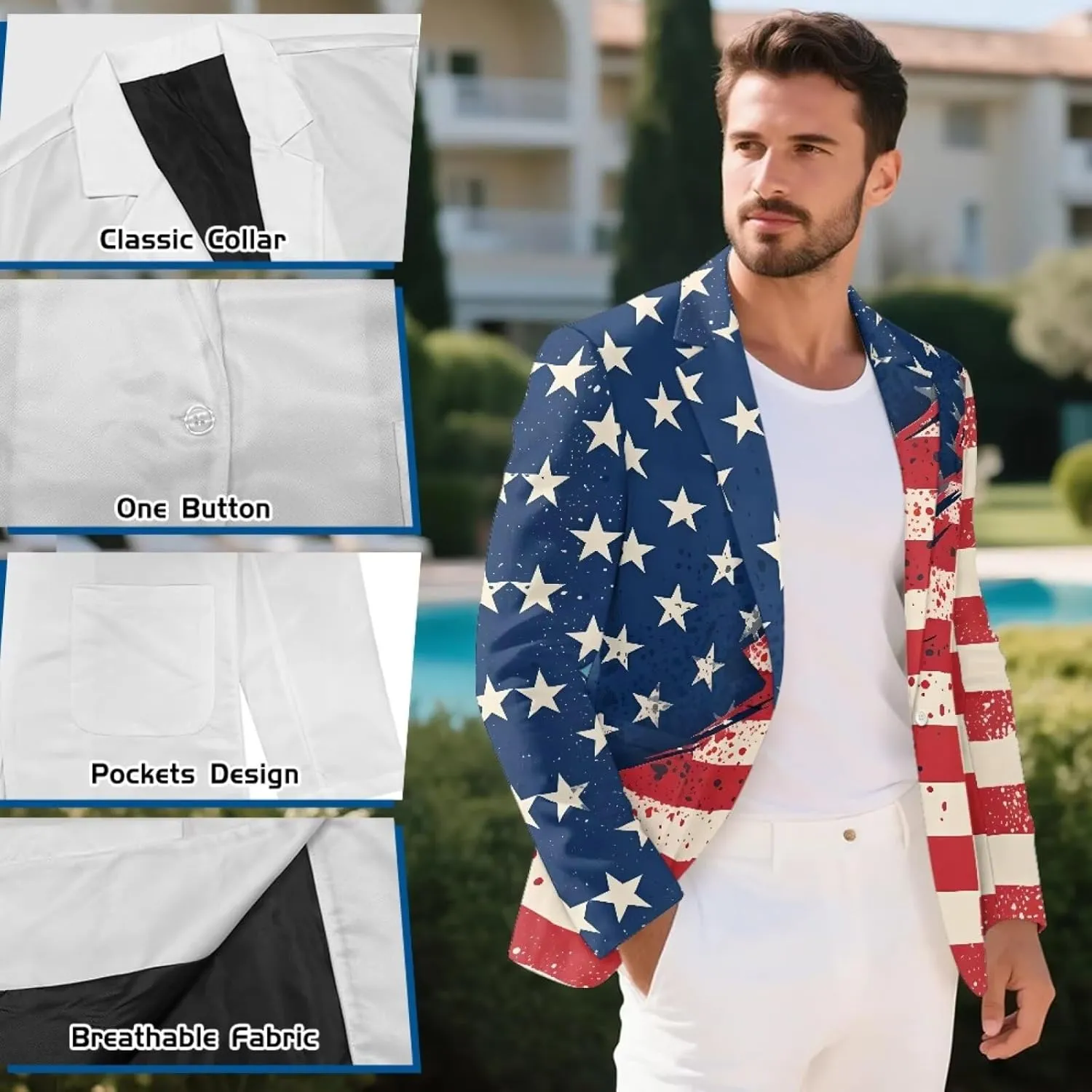 Yewattles Mens Blazers Slim Fit Business Casual Men Suit Sport Coat One Button Travel Blazer Lightweight Suit Jacket
