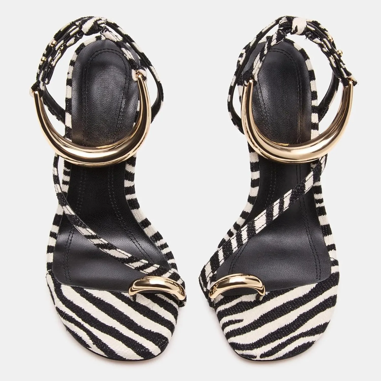 Yishaweiqi Metal Ankle Strap Heeled Sandals for Women Toe Ring Strappy Stiletto High Heels Square Toe Dress Sandals