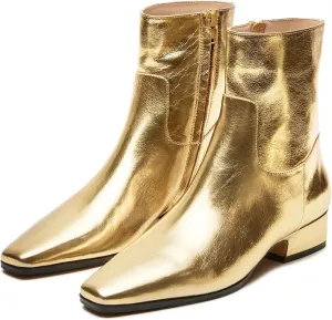 Yishaweiqi Square Toe Ankle Boots for Women Side Zipper Fall Short Boots Chunky Heel Booties Classic Low Heeled Boots