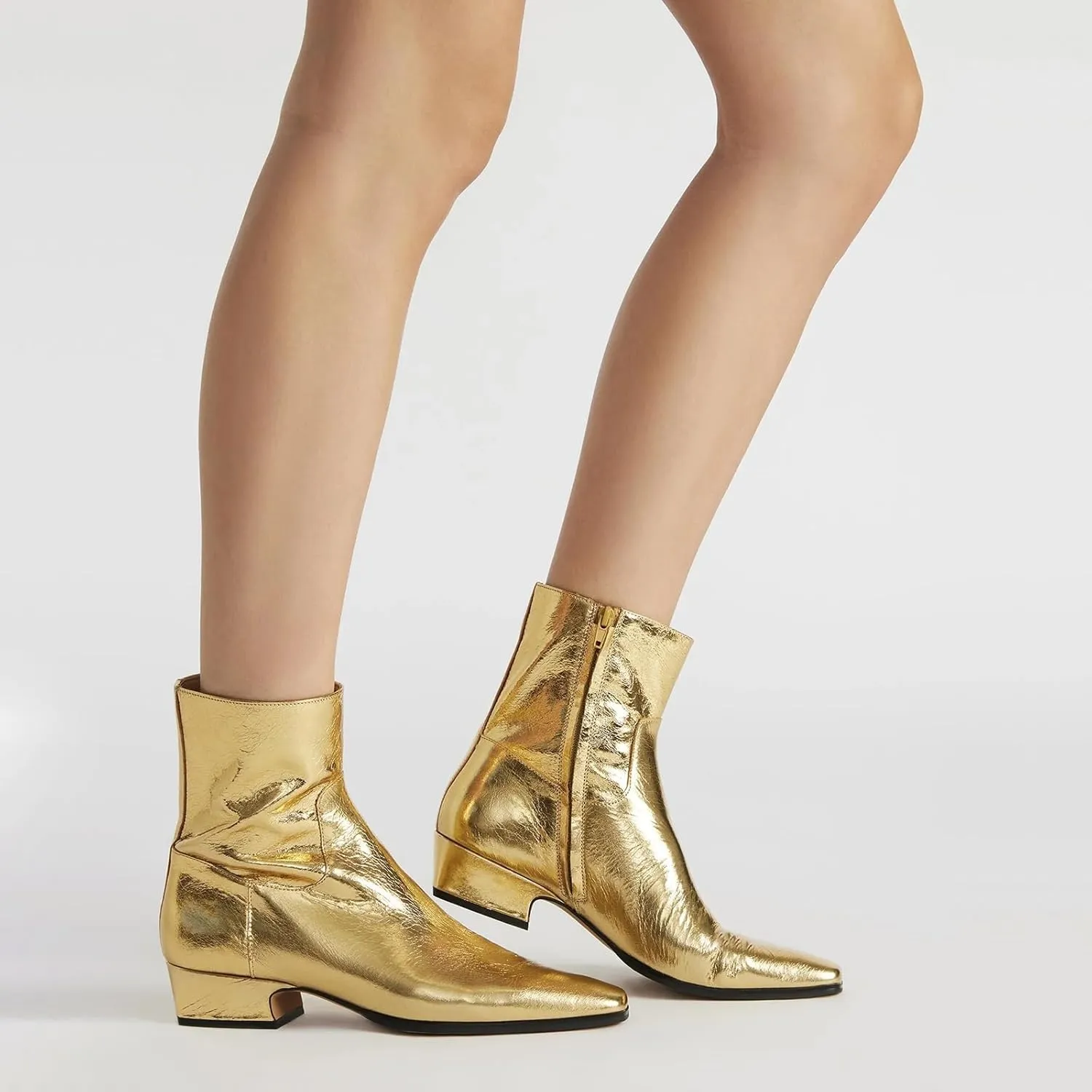 Yishaweiqi Square Toe Ankle Boots for Women Side Zipper Fall Short Boots Chunky Heel Booties Classic Low Heeled Boots