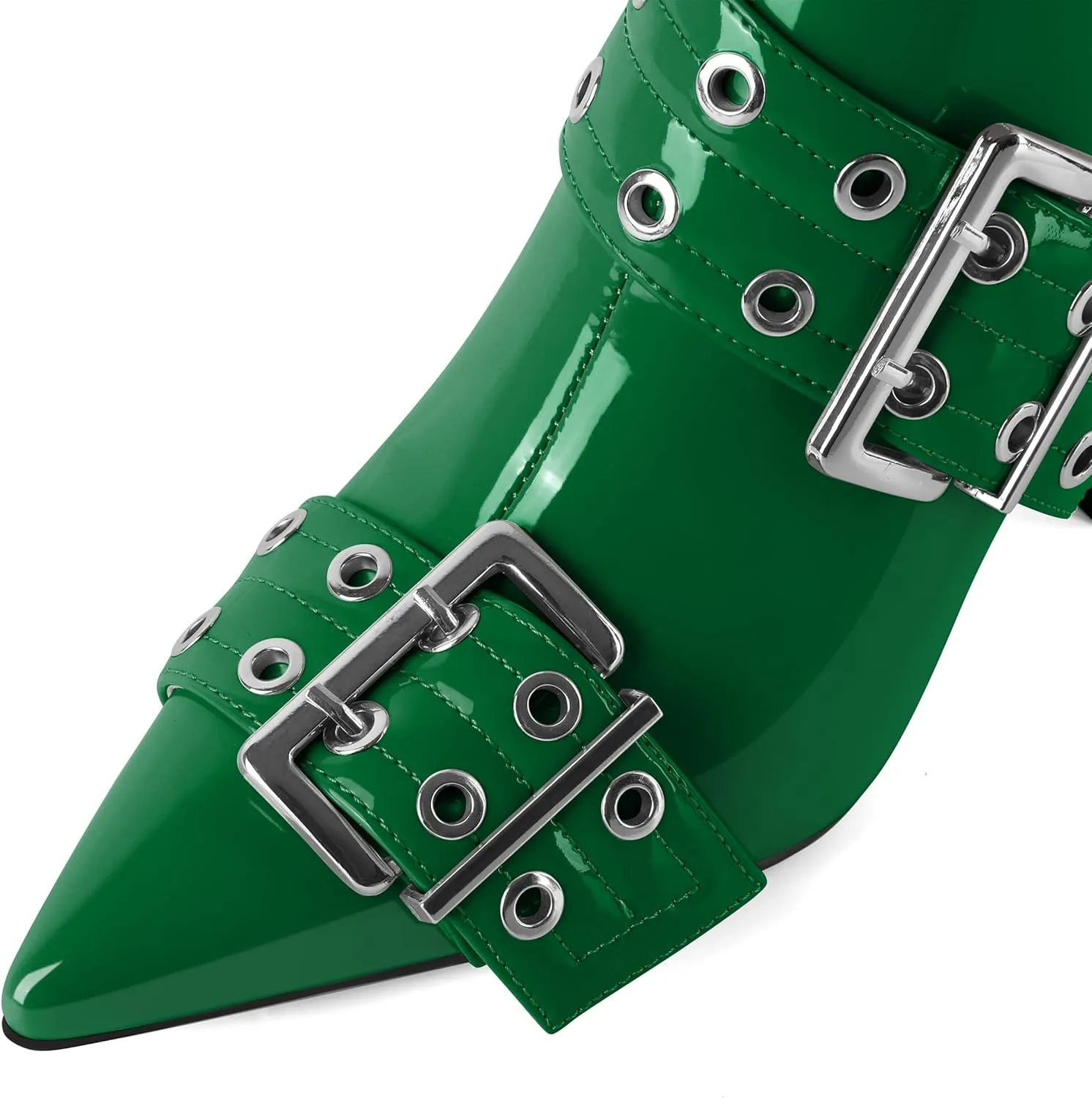 YODEKS Ankle Boots For Women Short Boots Pointed Toe Chunky High Heel Boots Metal Buckle Studded Boots
