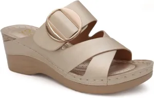 YOKI IRENA Women’s Slides Comfort Wedge Sandals with Crisscross Upper & Buckle, Dressy Sandals Women, Wedge Sandals for Women, Women's Sandals Comfortable, Summer Sandals