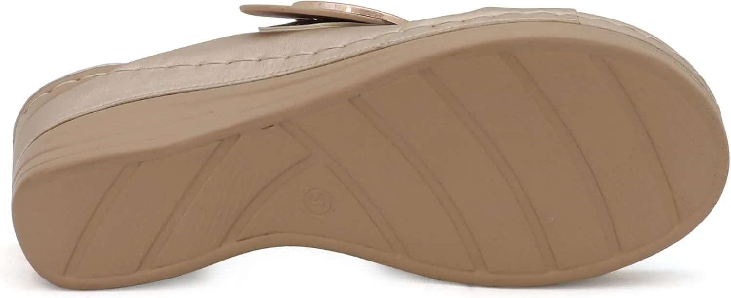 YOKI IRENA Women’s Slides Comfort Wedge Sandals with Crisscross Upper & Buckle, Dressy Sandals Women, Wedge Sandals for Women, Women's Sandals Comfortable, Summer Sandals