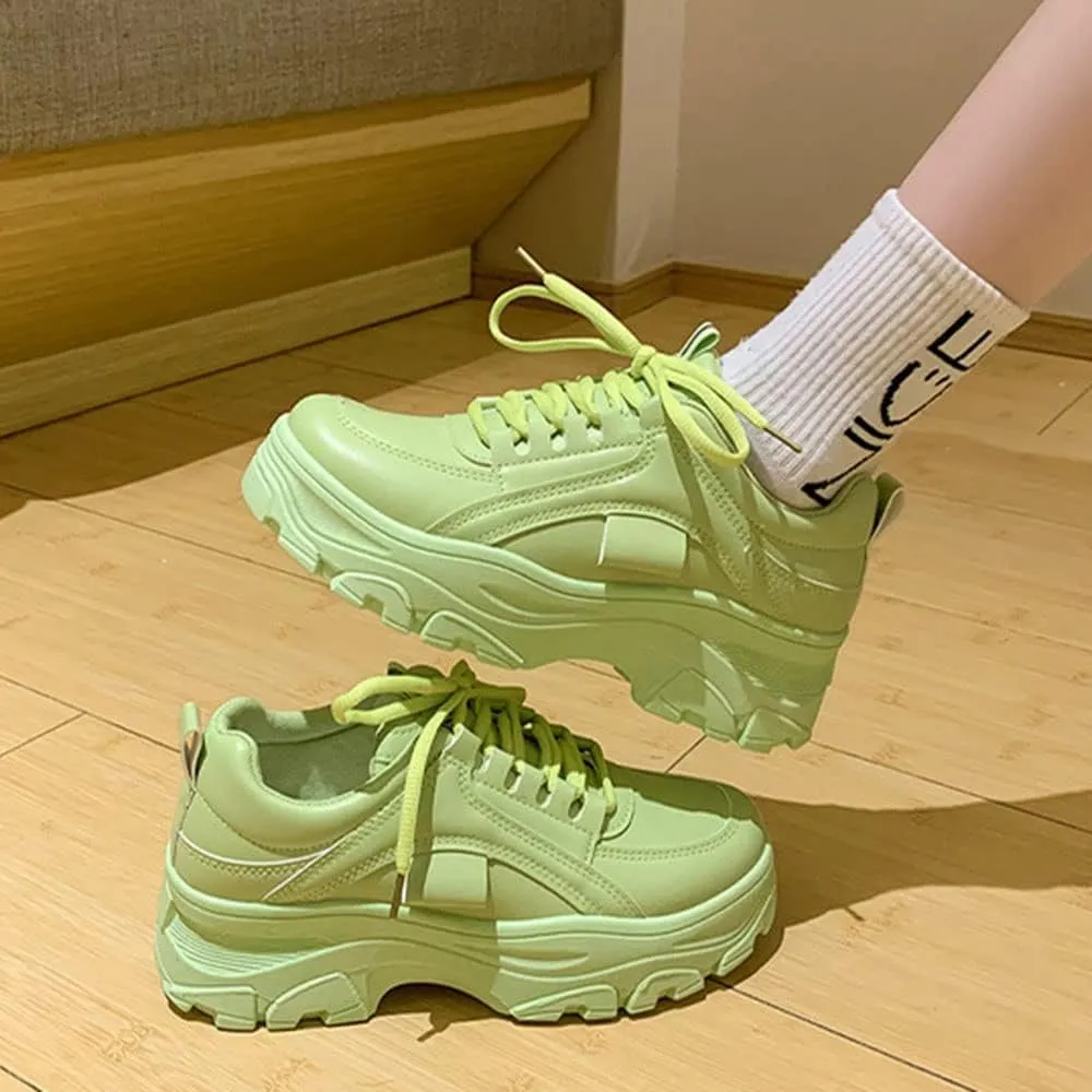 YSMIIH Women Platform Chunky Sneakers Lace up Silver White Cosy Athletic Sports Walking Shoes
