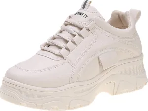 YSMIIH Women Platform Chunky Sneakers Lace up Silver White Cosy Athletic Sports Walking Shoes