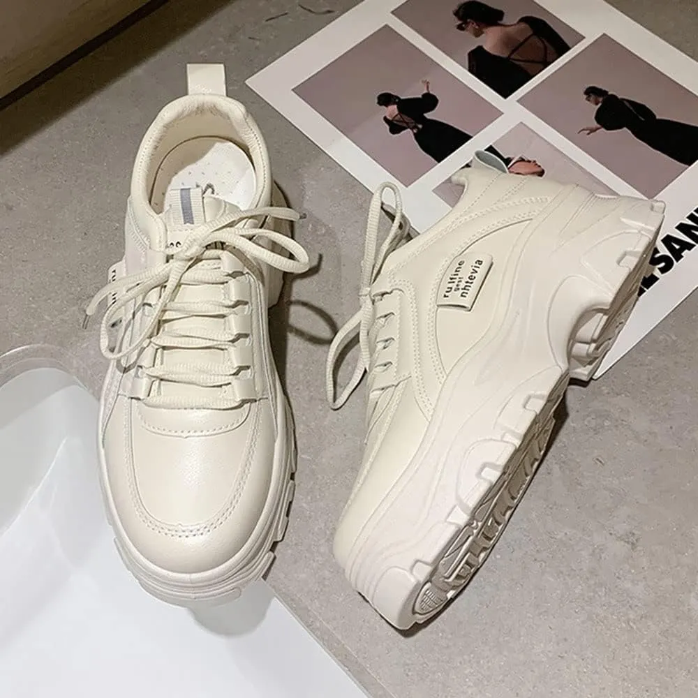YSMIIH Women Platform Chunky Sneakers Lace up Silver White Cosy Athletic Sports Walking Shoes