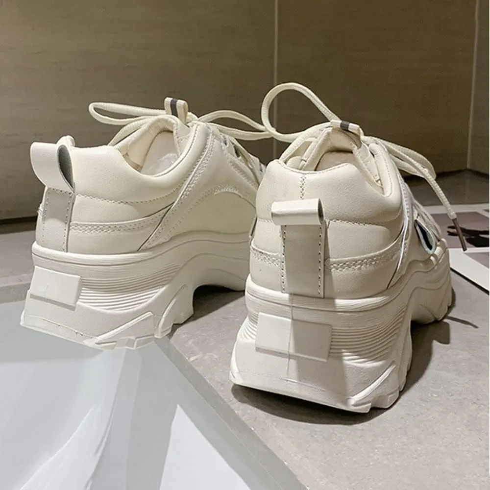 YSMIIH Women Platform Chunky Sneakers Lace up Silver White Cosy Athletic Sports Walking Shoes