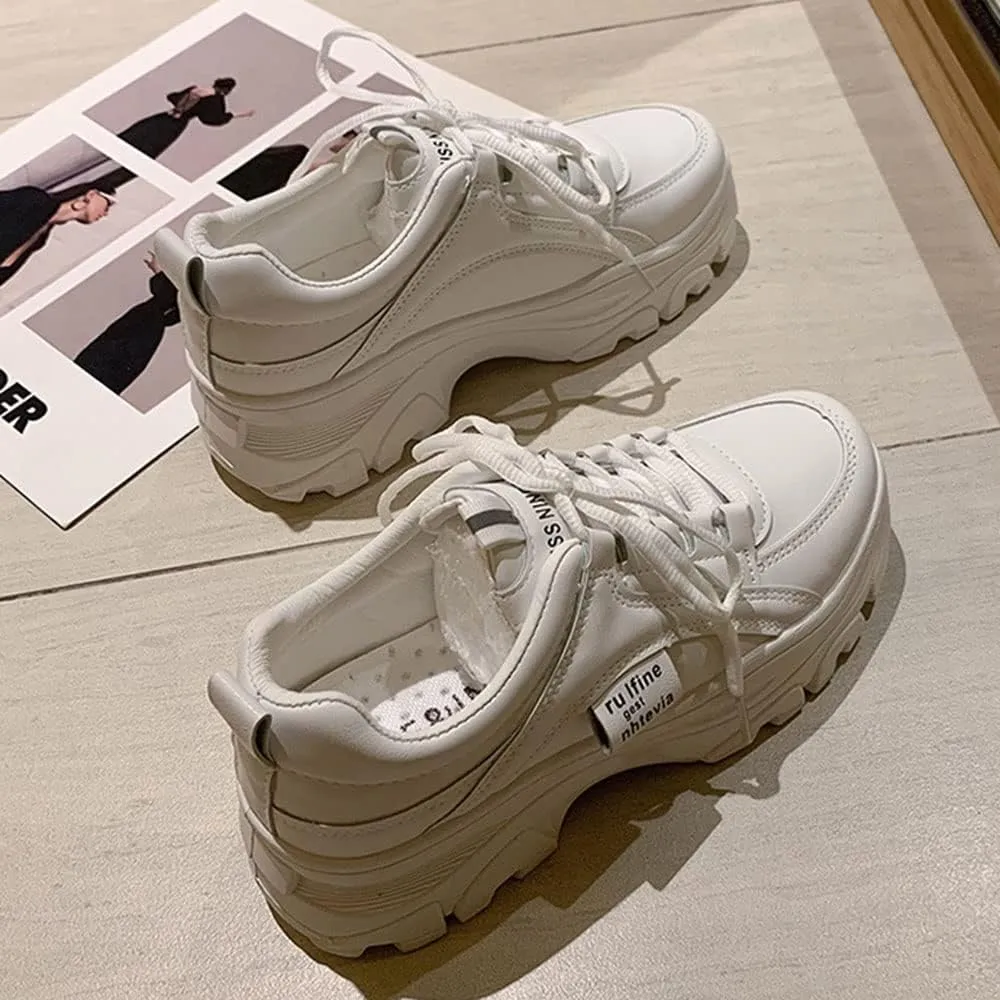 YSMIIH Women Platform Chunky Sneakers Lace up Silver White Cosy Athletic Sports Walking Shoes
