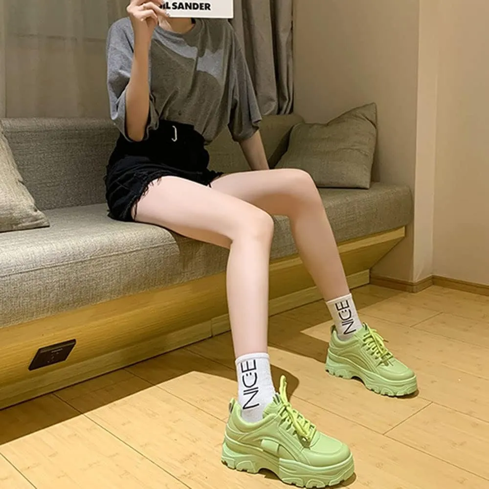 YSMIIH Women Platform Chunky Sneakers Lace up Silver White Cosy Athletic Sports Walking Shoes