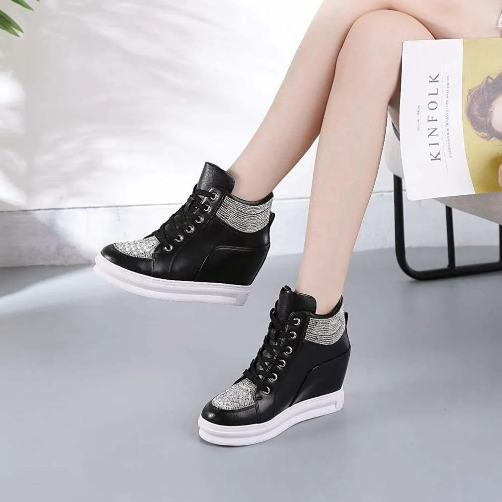 ZBYY Womens Fashion Platform Shoes Lace up Hidden Wedge Heel High Top Sneakers for Women Walking Ankle Booties