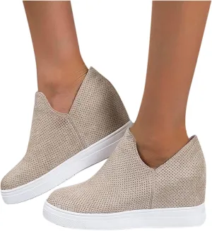 ZBYY Women's Platform Sneakers Hidden Heel Wedge Booties Canvas Shoes Fashion Walking Slip On Breathable Sneakers