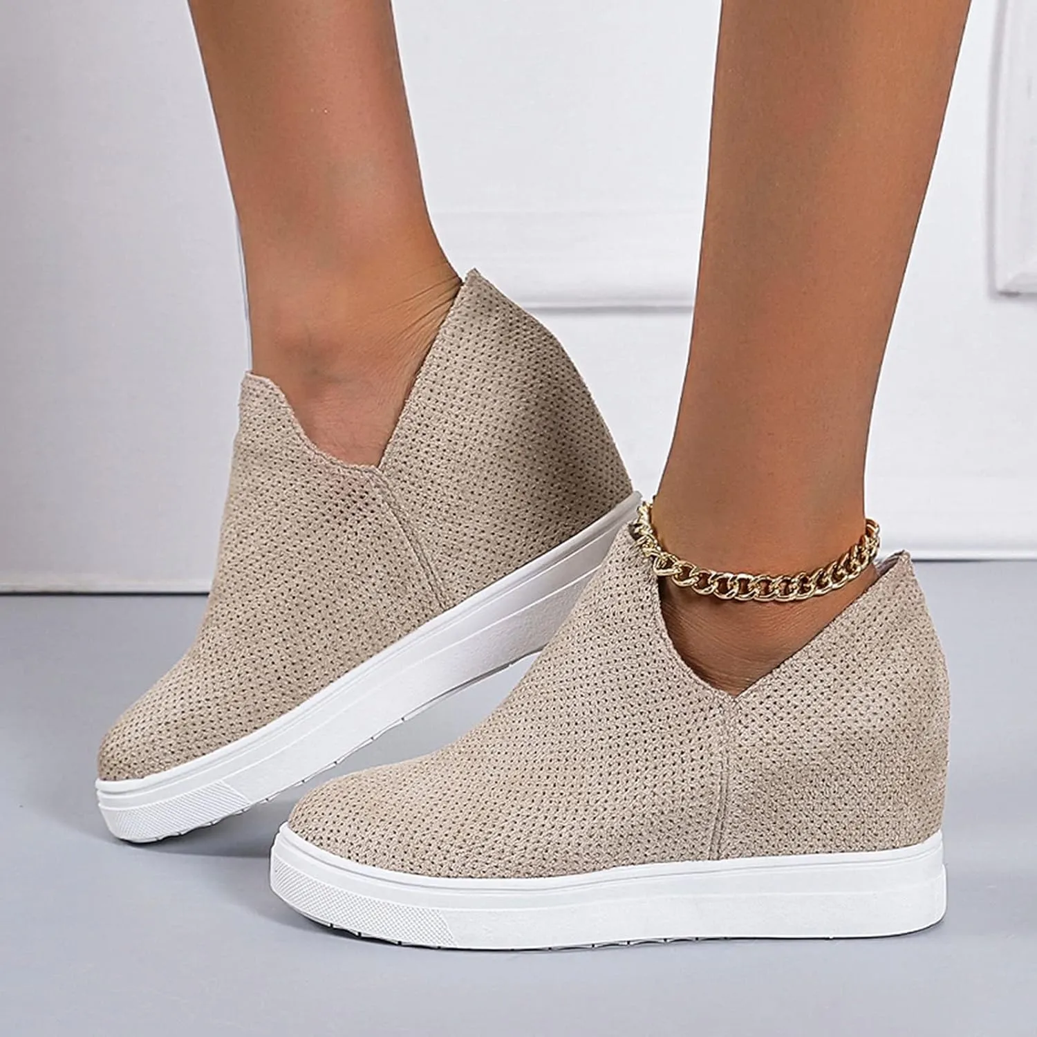 ZBYY Women's Platform Sneakers Hidden Heel Wedge Booties Canvas Shoes Fashion Walking Slip On Breathable Sneakers