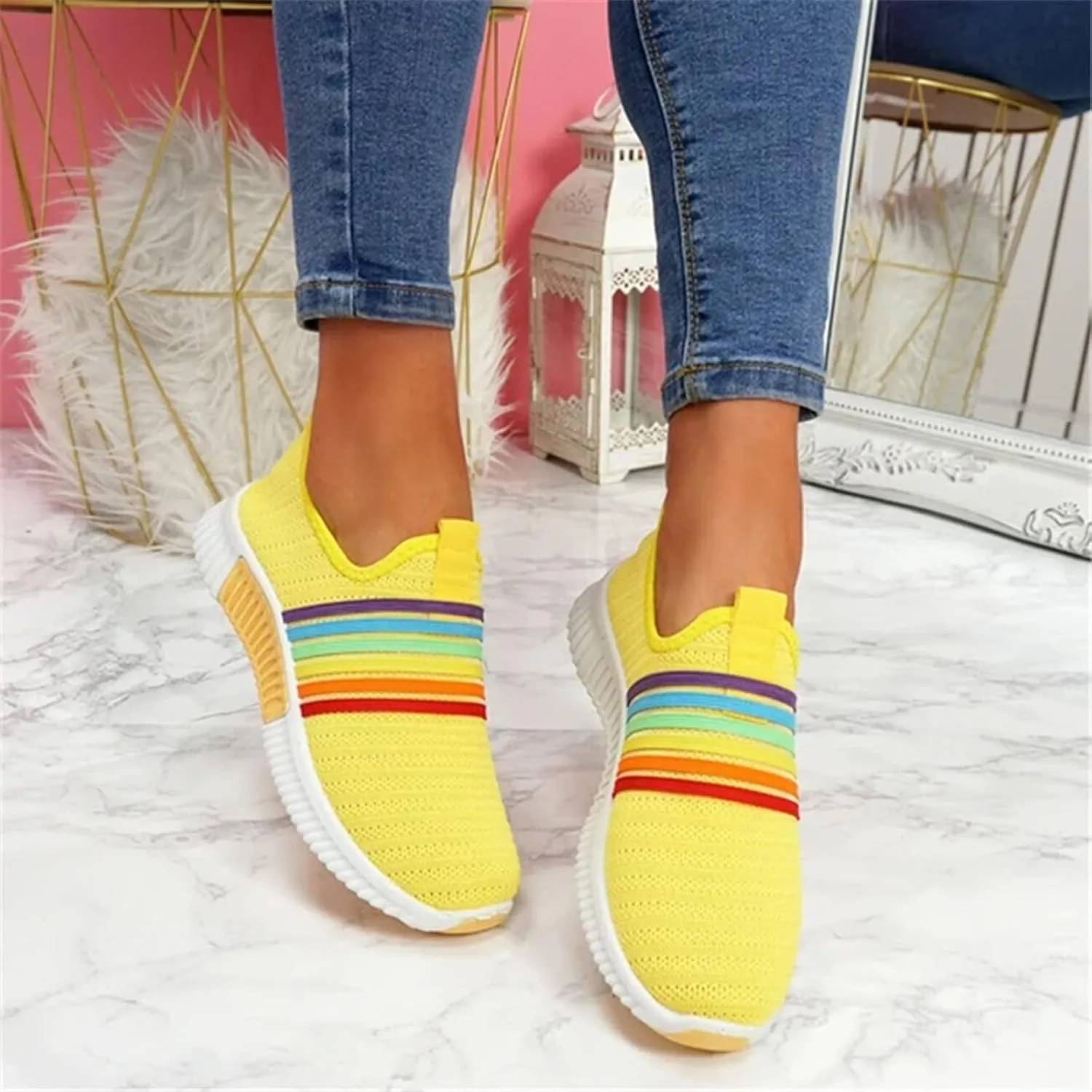 ZBYY Women's Walking Shoes Lightweight Colourful Slip On Casual Mesh Running Sneakers Breathable Athletic Tennis Sneakers