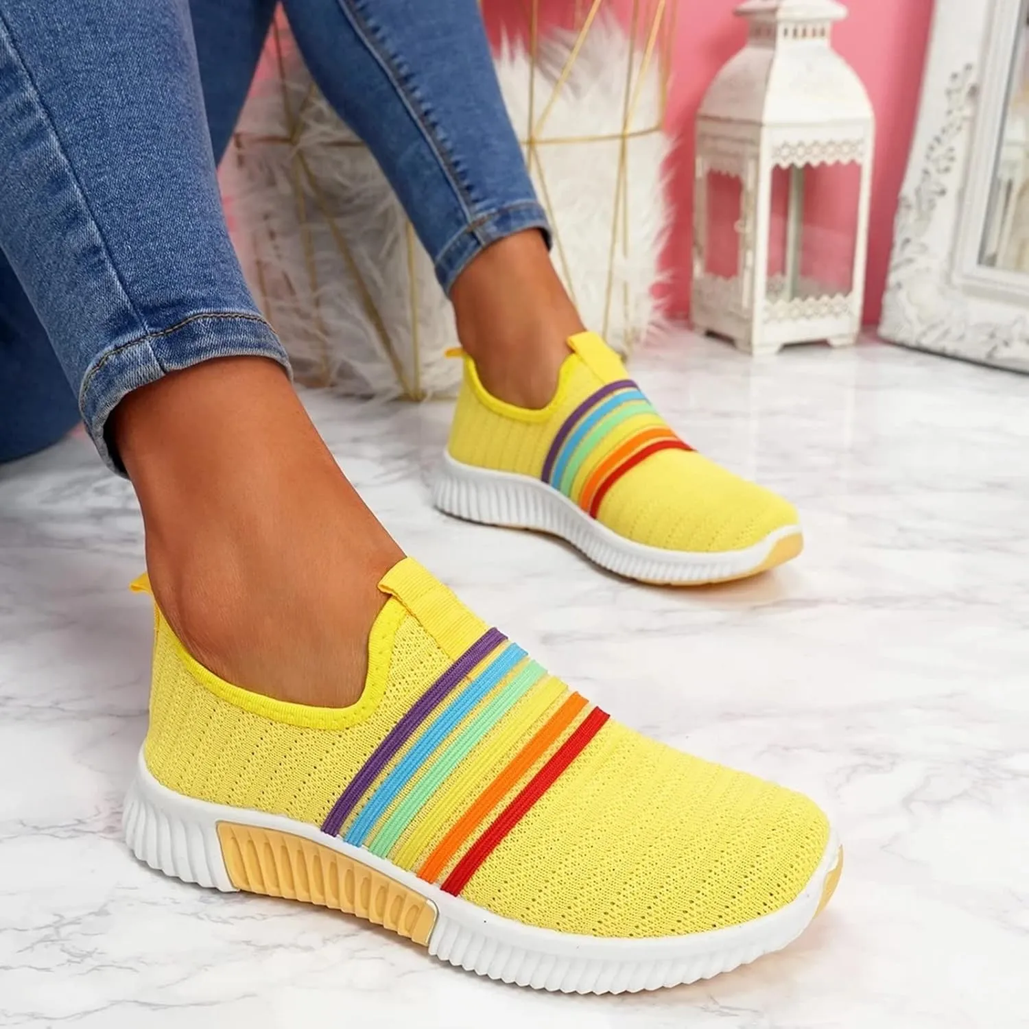 ZBYY Women's Walking Shoes Lightweight Colourful Slip On Casual Mesh Running Sneakers Breathable Athletic Tennis Sneakers