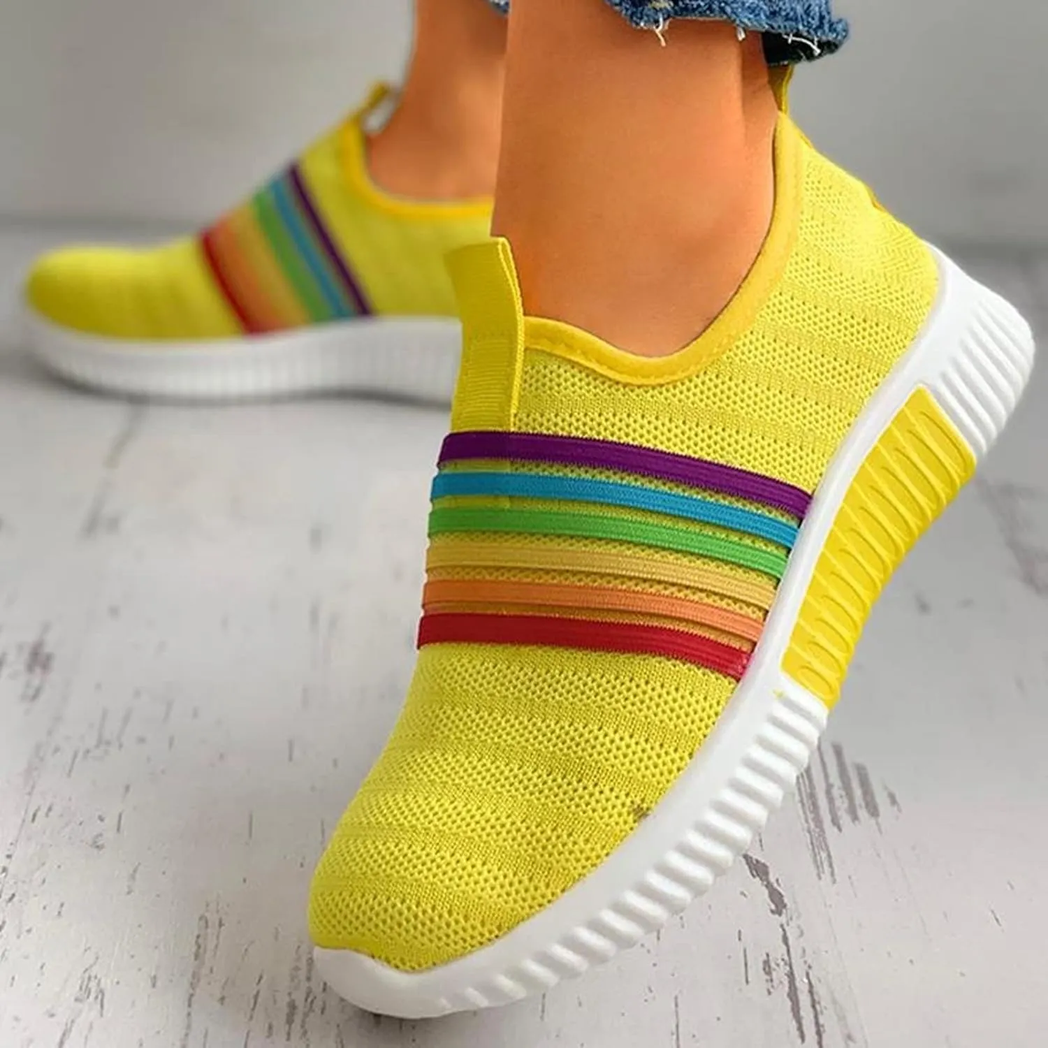 ZBYY Women's Walking Shoes Lightweight Colourful Slip On Casual Mesh Running Sneakers Breathable Athletic Tennis Sneakers
